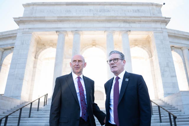 <p>John Healey, the defence secretary, joined Keir Starmer on this week’s visit to Washington (Stefan Rousseau/PA)</p>