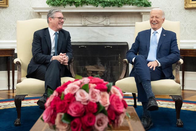 <p>Prime Minister Sir Keir Starmer meets US President Joe Biden at the White House (Stefan Rousseau/PA)</p>