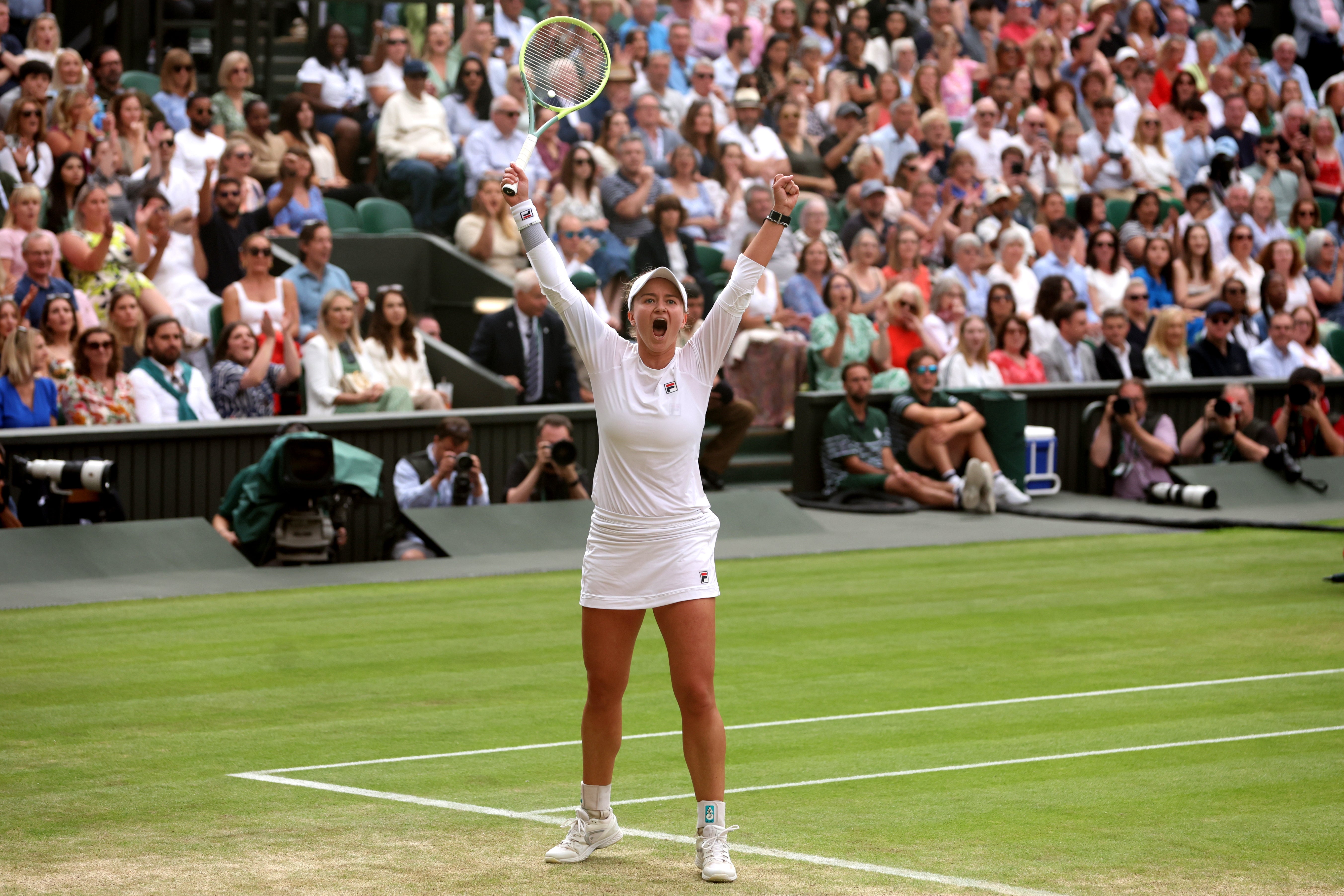 Barbora Krejcikova celebrates her three-set win
