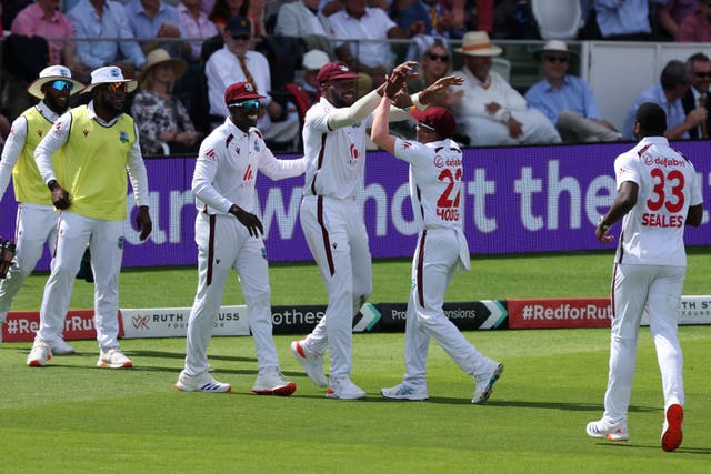 West Indies missed the chance to give James Anderson a guard of honour due to their celebrations (Steven Paston/PA)