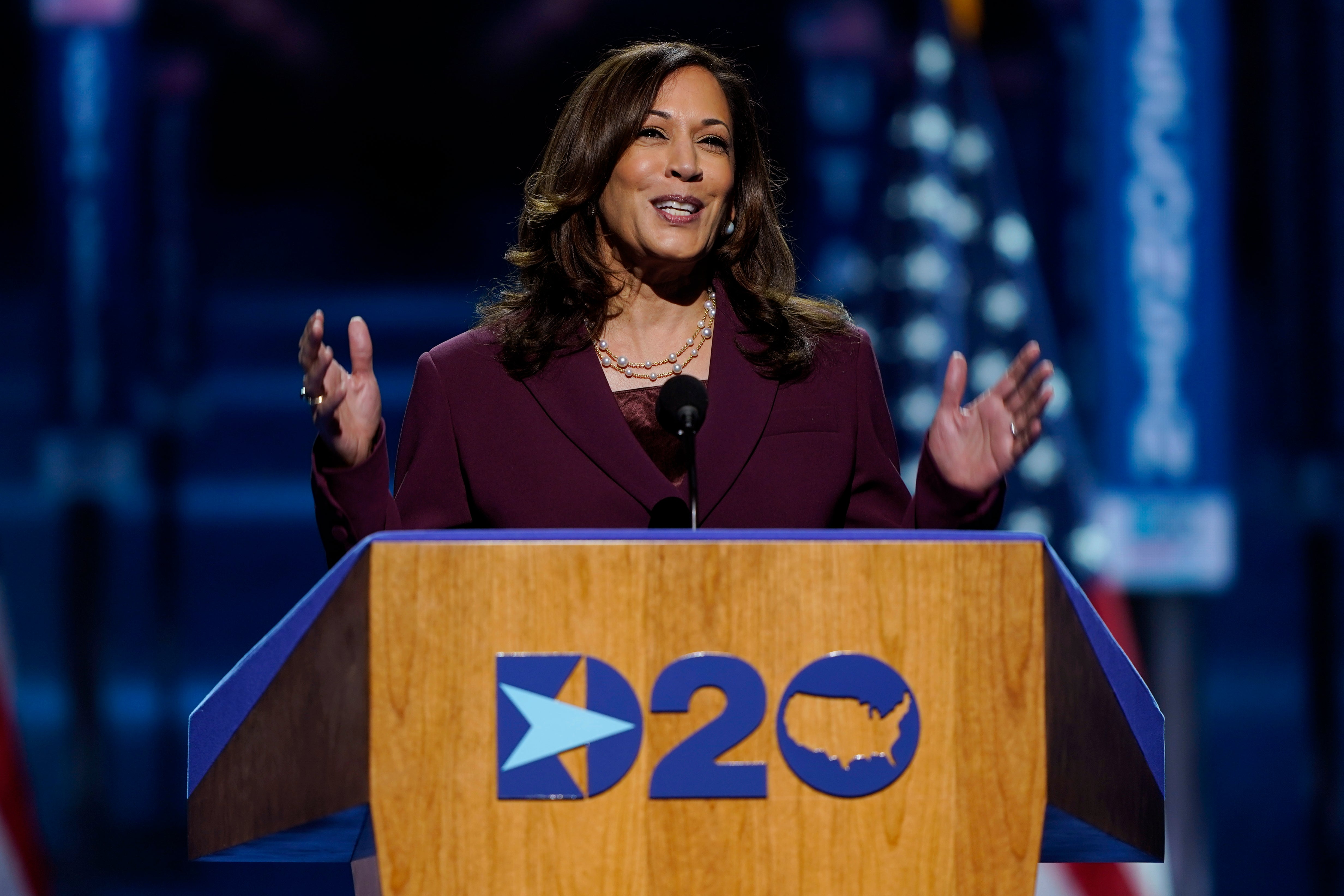Kamala Harris, pictured speaking at the Democratic National Convention in 2020.