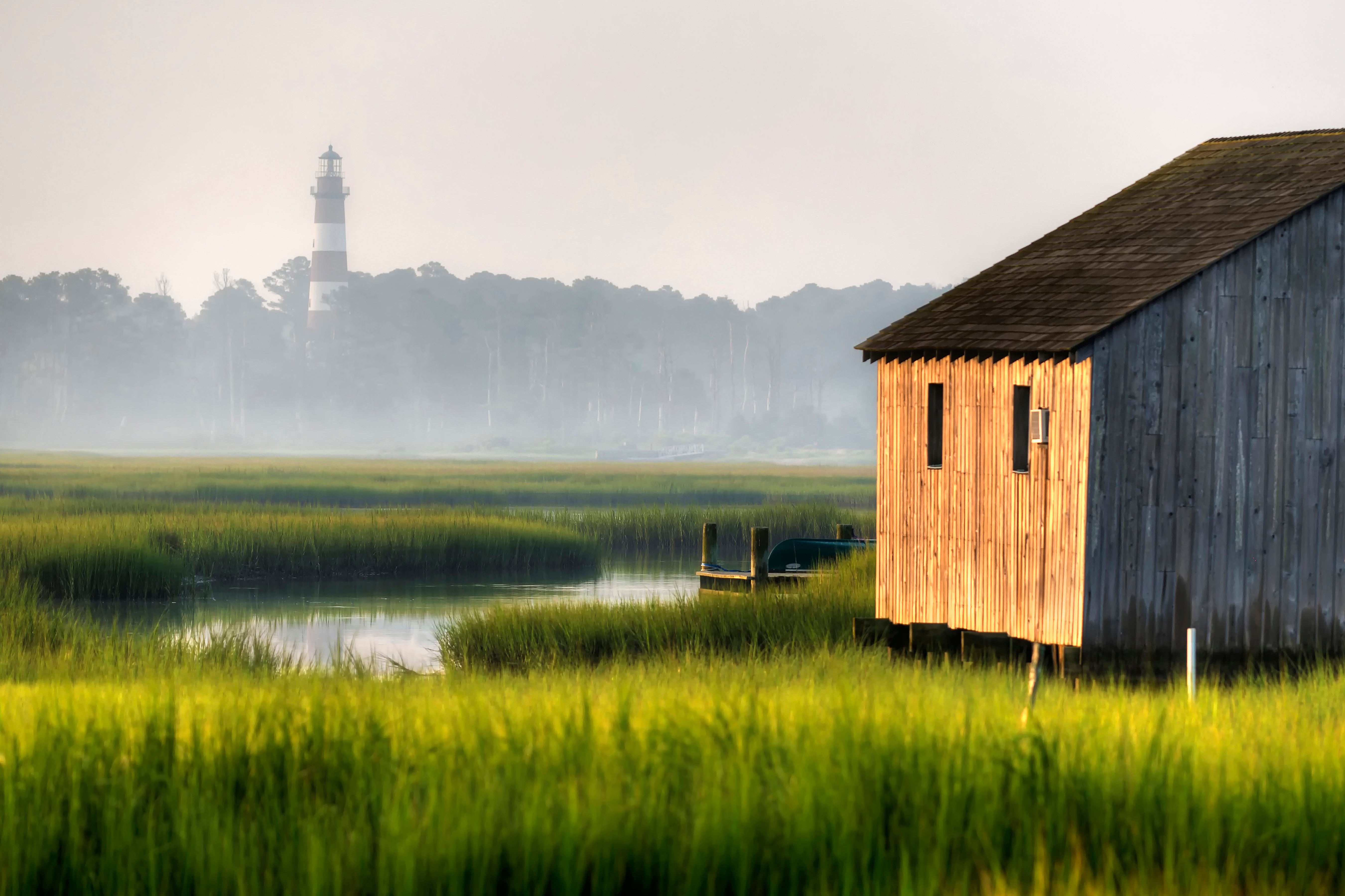 The Assateague lighthouse sits in the Chincoteague National Wildlife Refuge