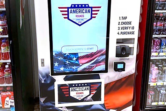 <p>An American Rounds ammunition vending machine installed in a Fresh Value grocery store in Tuscaloosa, Alabama </p>