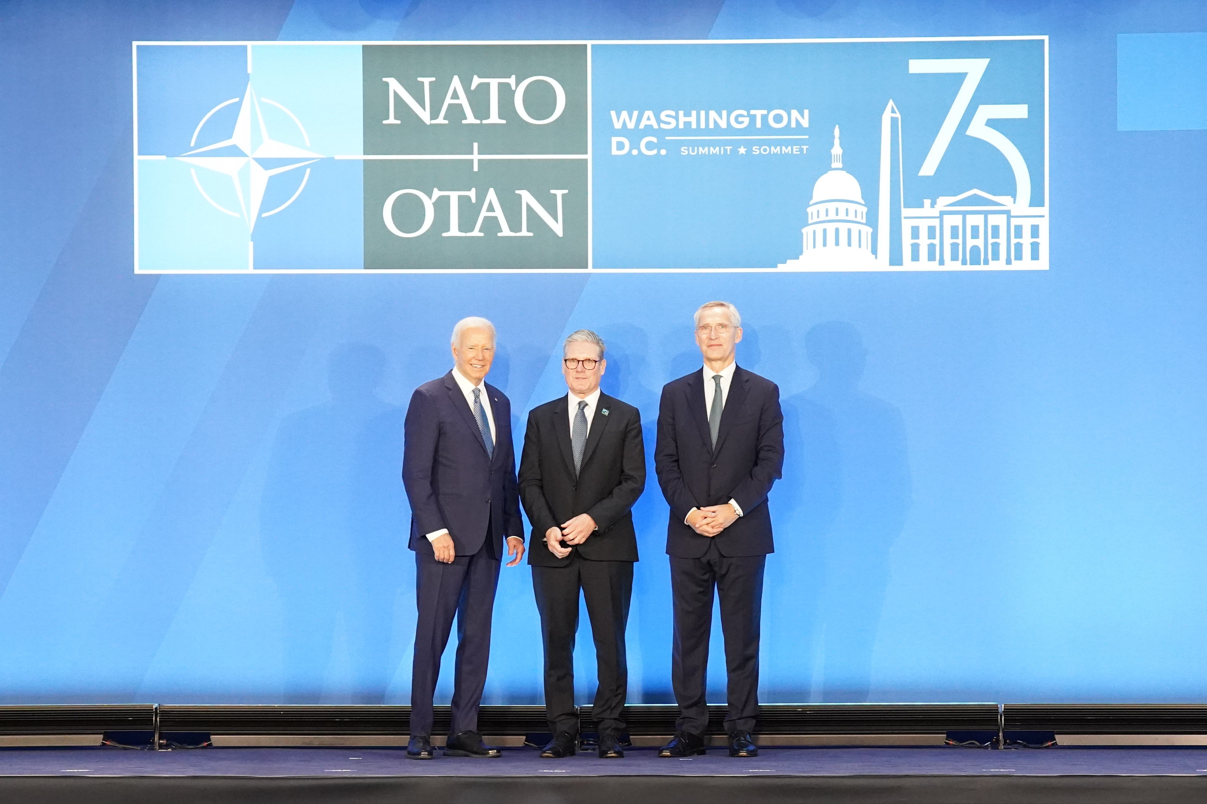 Prime Minister Sir Keir Starmer was greeted by US President Joe Biden and Nato Secretary General Jens Stoltenberg (PA)