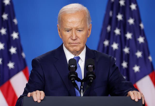 <p>Joe Biden holds a press conference on the sidelines  of the Nato summit in Washington DC on Thursday July 11 2024 </p>