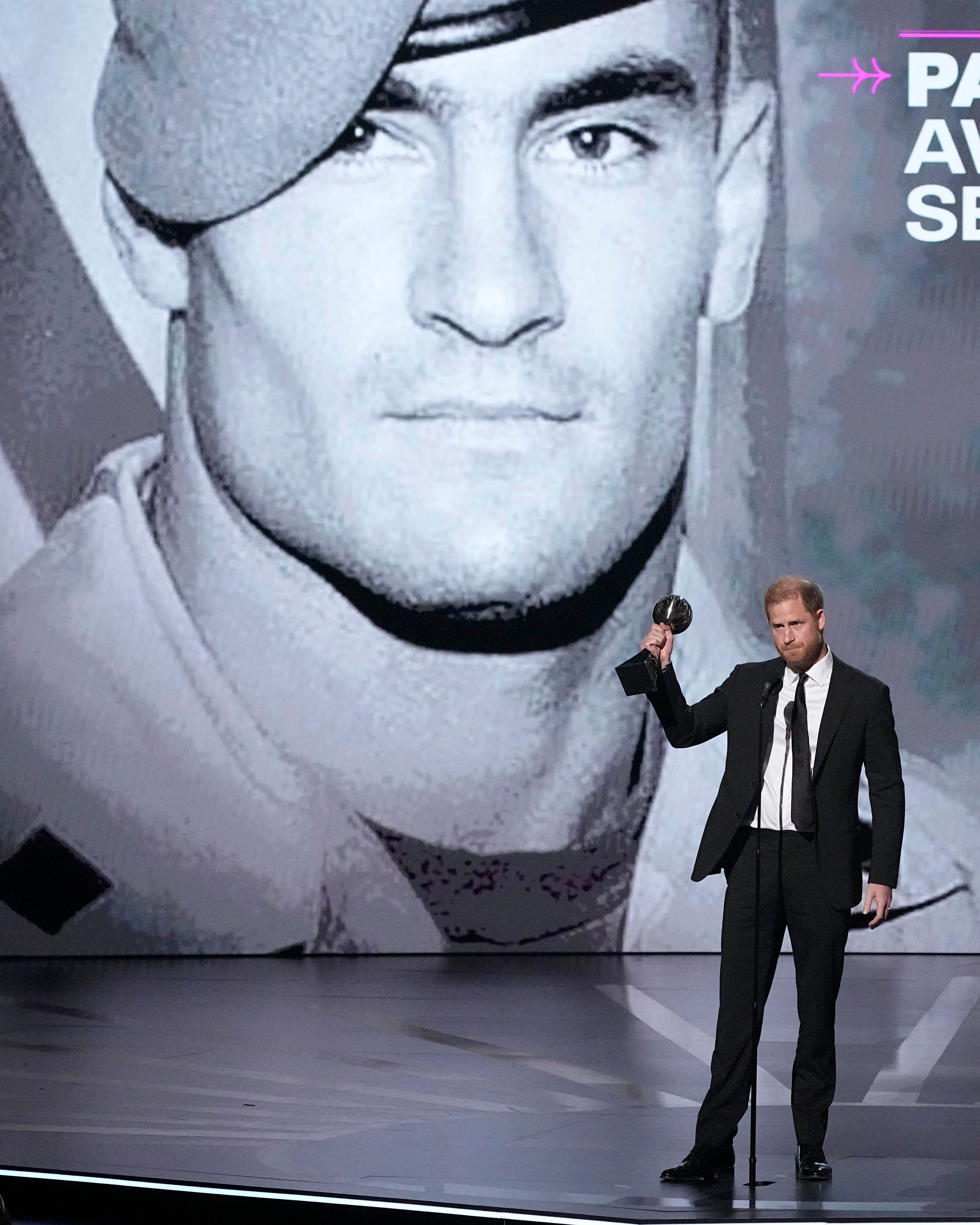 Prince Harry receives the Pat Tillman Award For Service at the ESPY Awards (Mark J Terrill/AP)