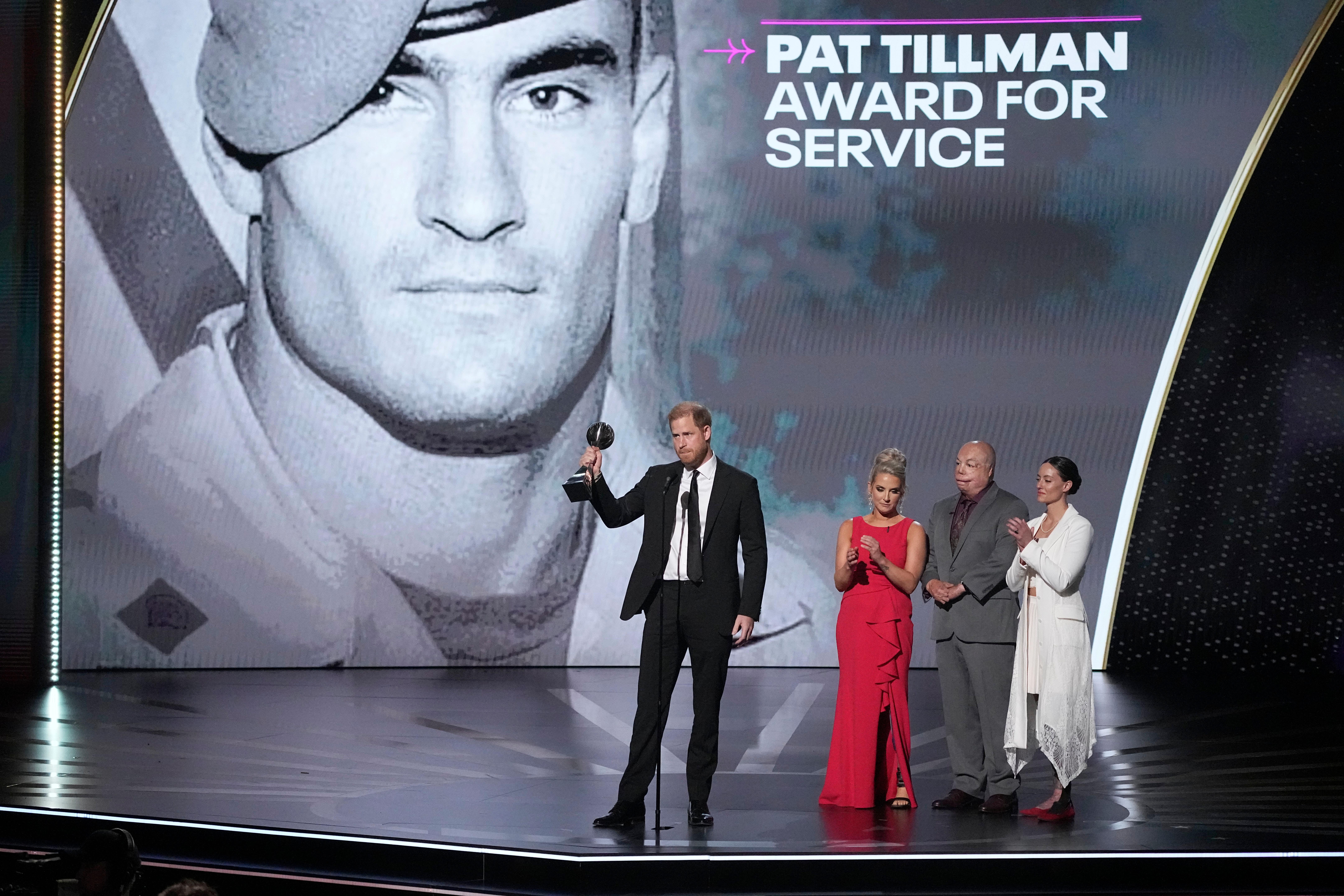 Prince Harry receives the Pat Tillman Award For Service at the Espy awards (Mark J Terrill/AP)
