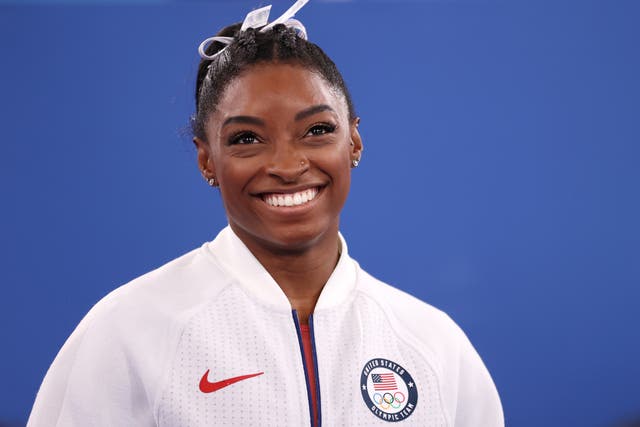 <p>Simone Biles is bakc at the Olympic Games</p>