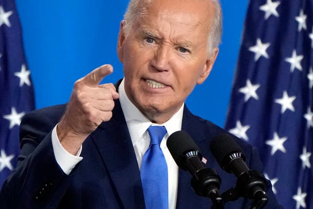 <p>President Joe Biden speaks at a news conference on the final day of the NATO summit in Washington, July 11, 2024</p>