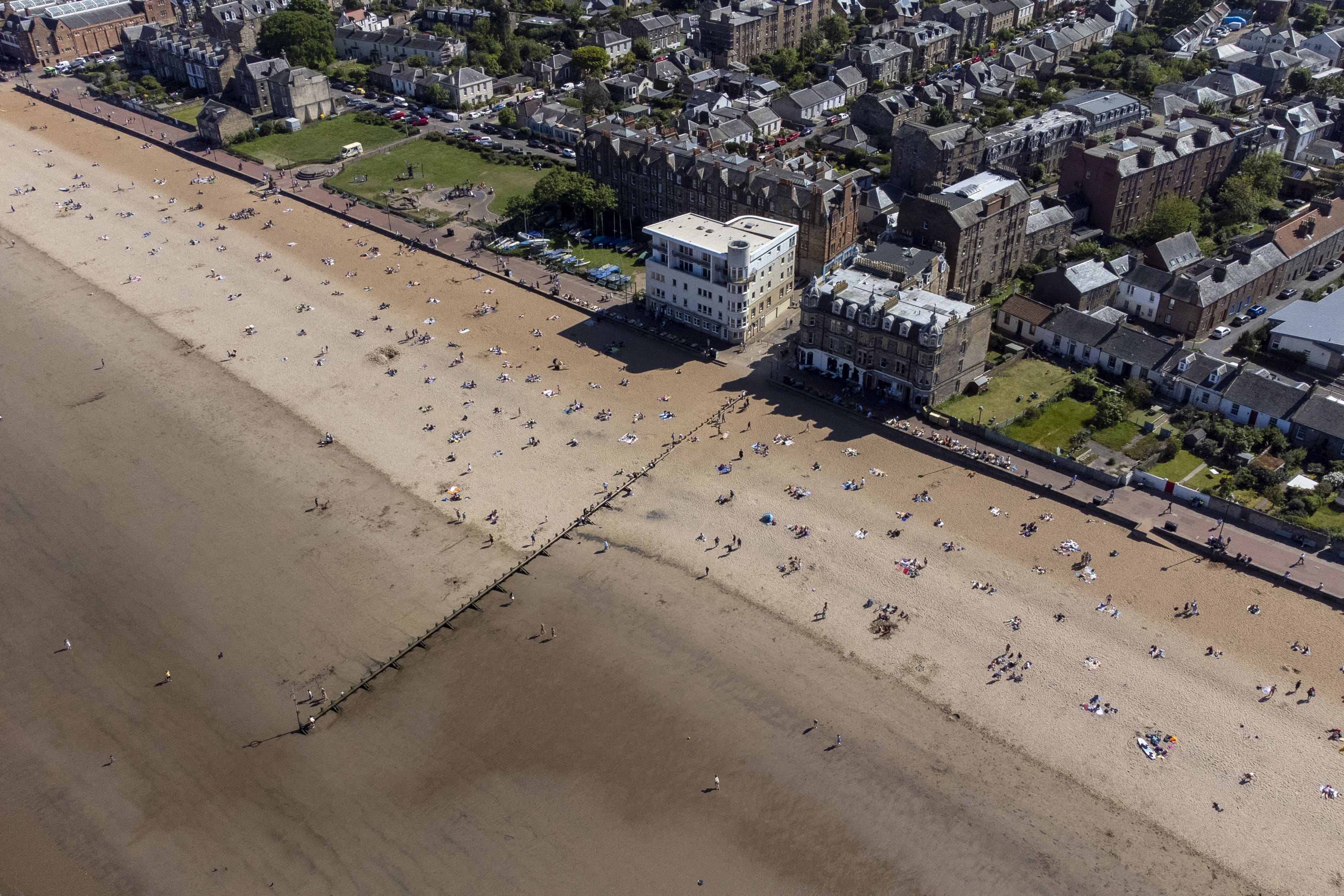 Beach-goers were told to stay out of the water (Jane Barlow/PA)