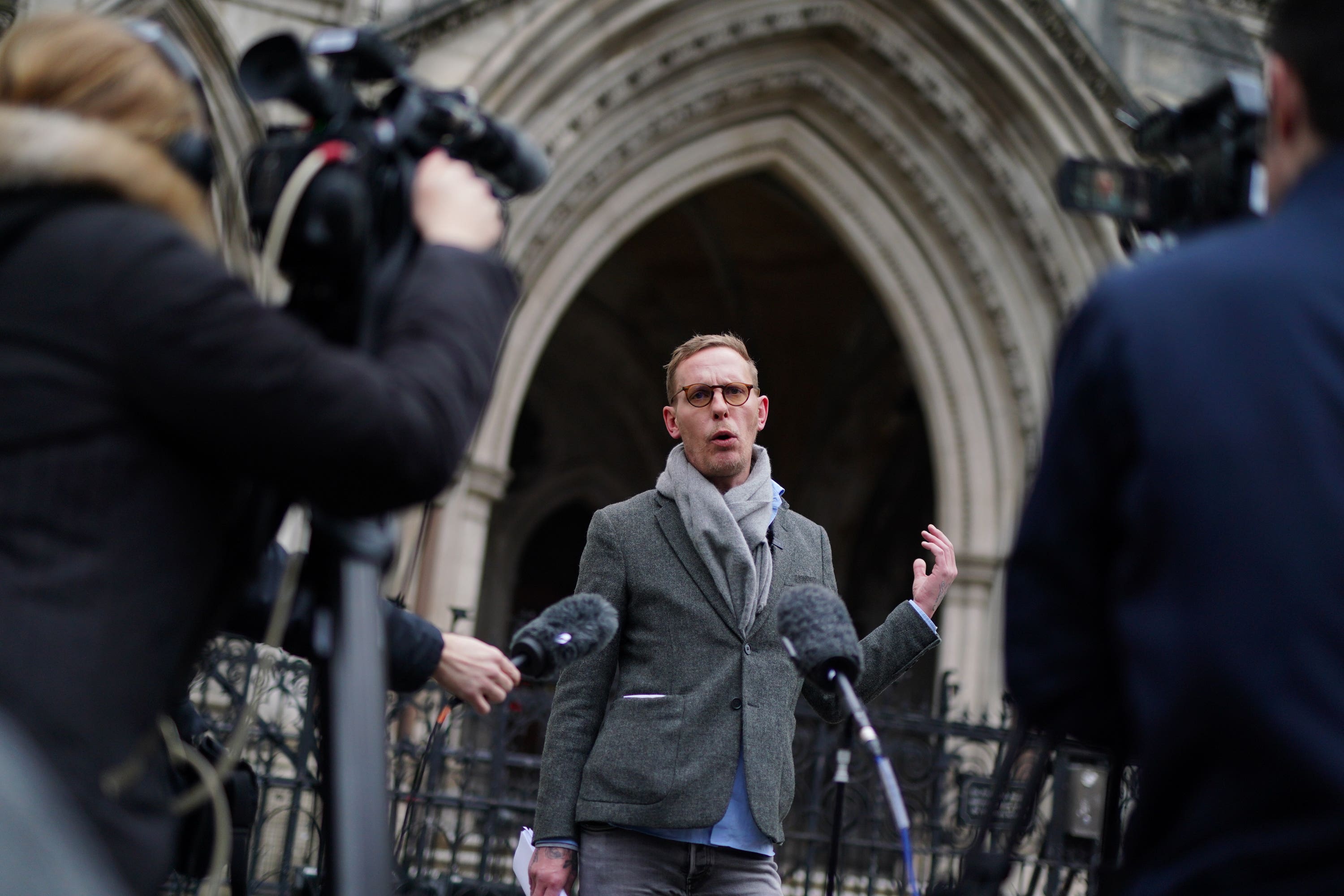 Laurence Fox makes a statement outside the the Royal Courts of Justice (PA)