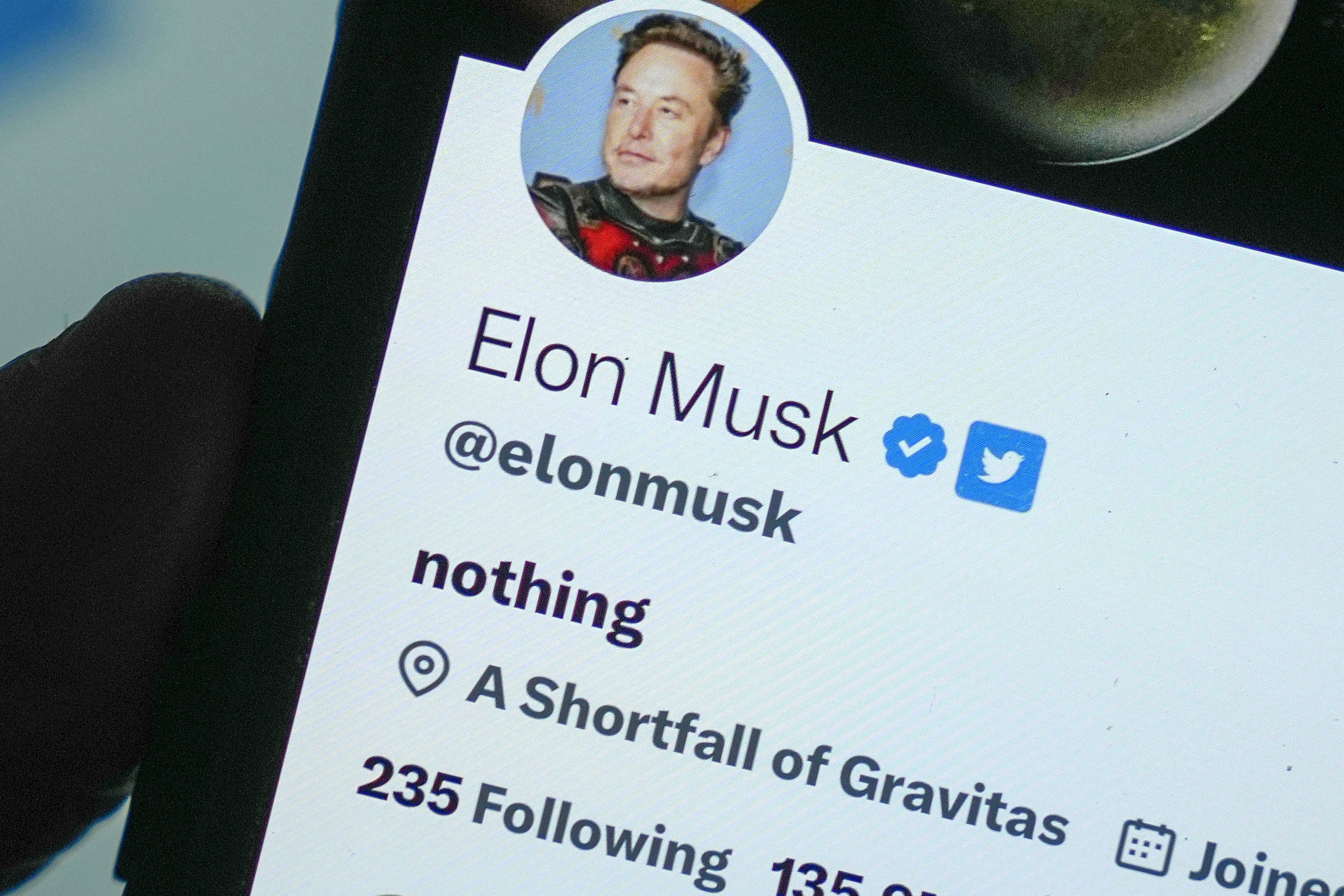 The Twitter (now X) account of Elon Musk is seen on a smartphone on 21 April, 2023 in Knutsford, UK