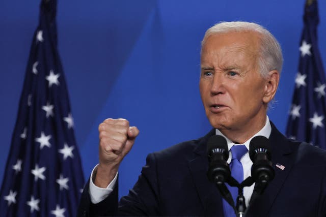 <p>President Joe Biden speaks to reporters at a press conference in Washington DC on July 12. </p>