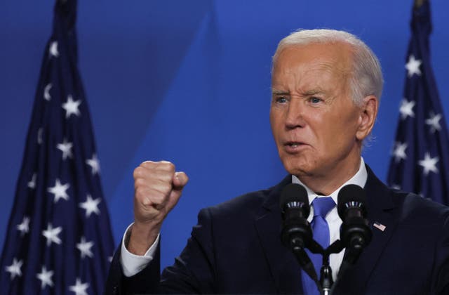 <p>President Joe Biden speaks to reporters at a press conference in Washington DC on July 12. </p>