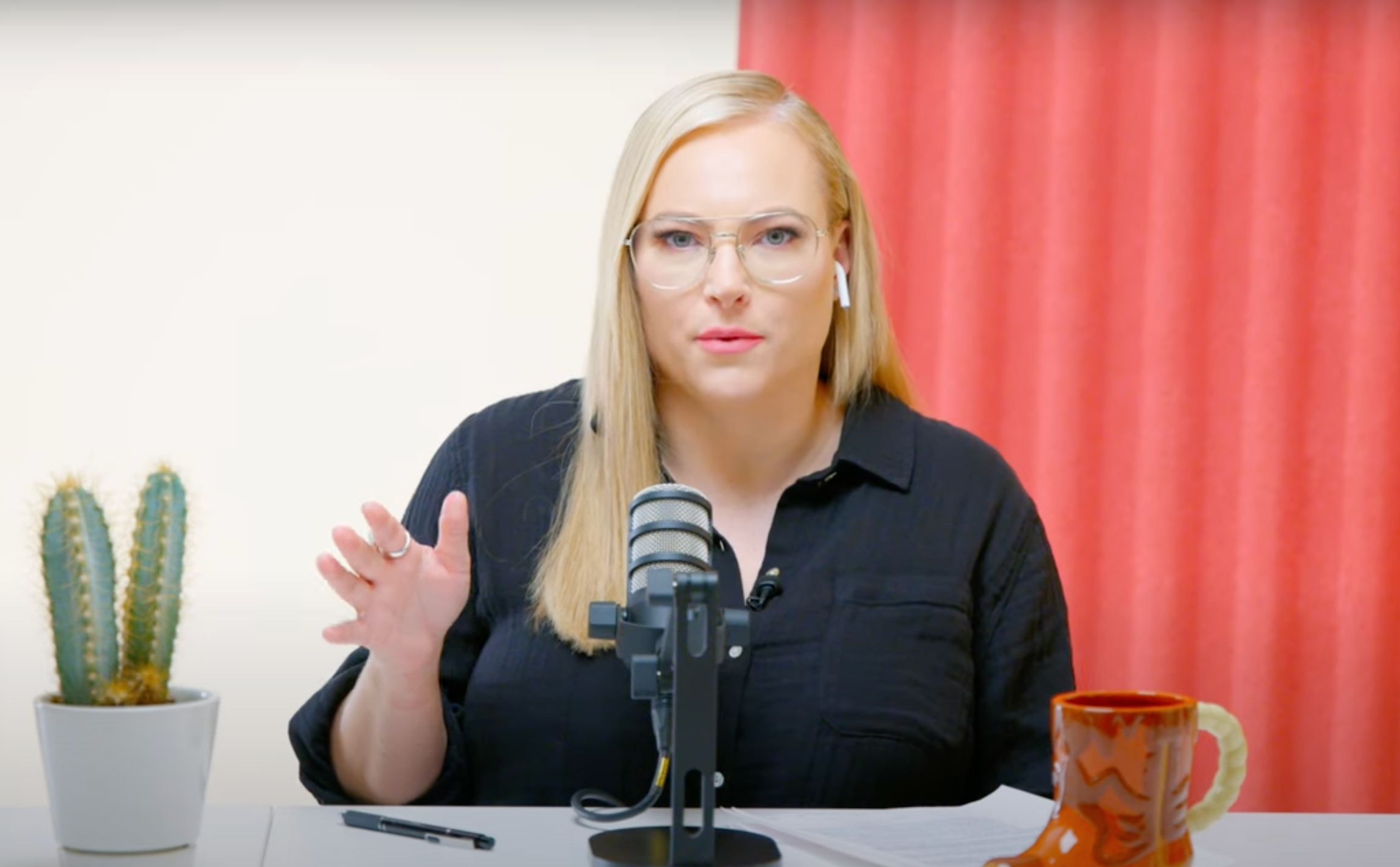 Meghan McCain, pictured on her podcast this week, compared Joe Biden’s debate performance to watching her late father, Senator John McCain’s ‘cognitive decline’ while he was battling brain cancer