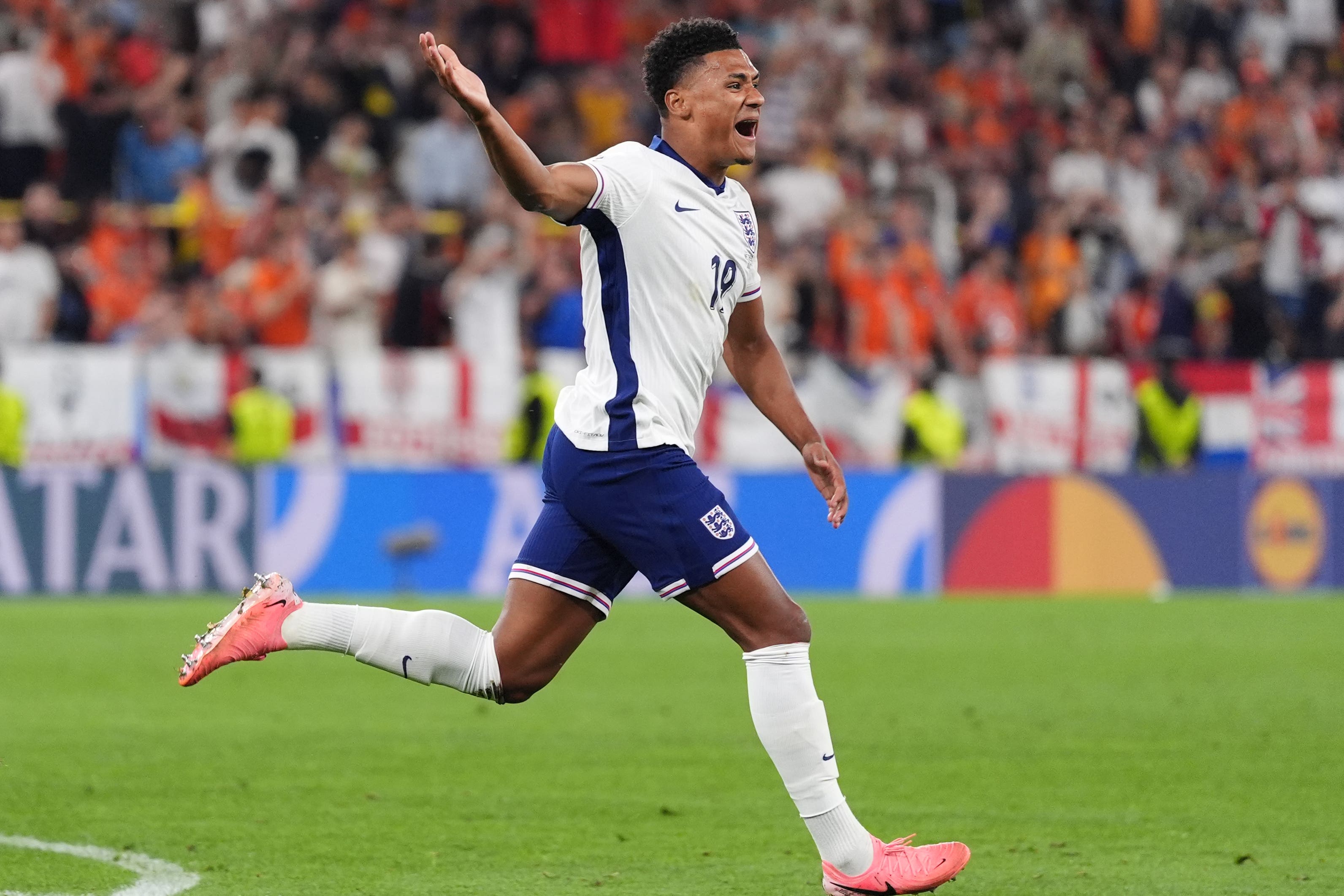 England’s Ollie Watkins celebrates his late winner against the Netherlands (Bradley Collyer/PA)
