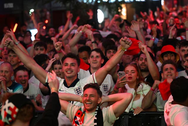 <p>Fans at BoxPark Wembley watch the semi-final  against the Netherlands</p>