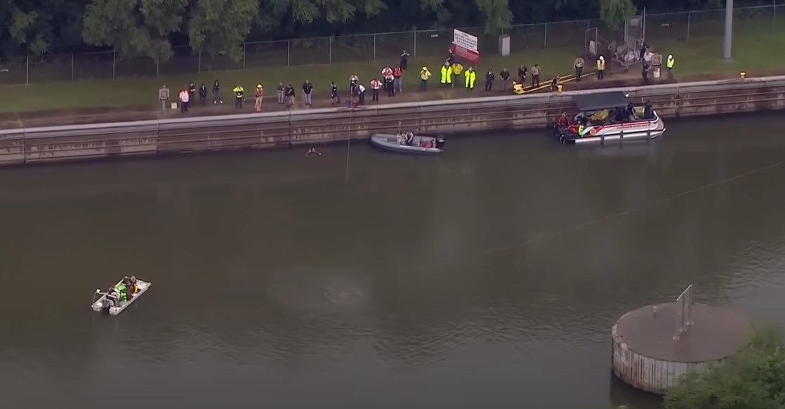 Authorities searched the Des Plaines River after video footage of the car heading into the water was found