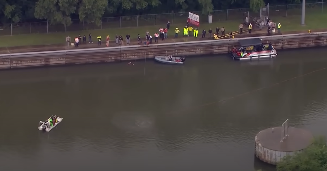 Authorities searched the Des Plaines River after finding video footage of the car driving into the water