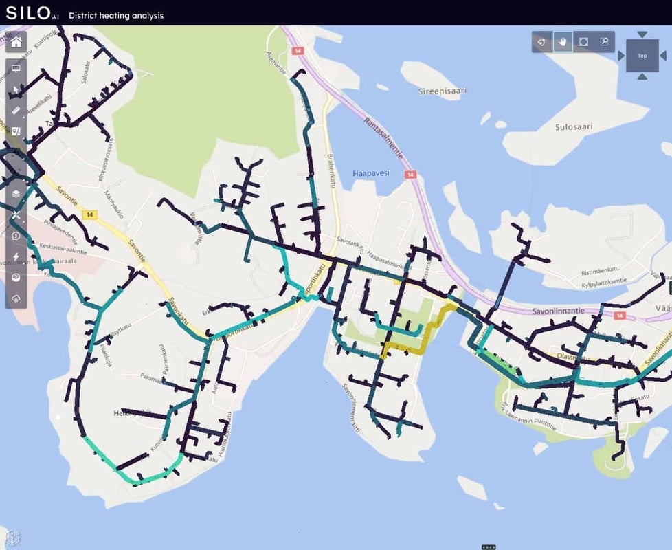 A screenshot showing a data-driven approach to determining how to prioritize maintenance activities for the city-wide heating system in Helsinki.