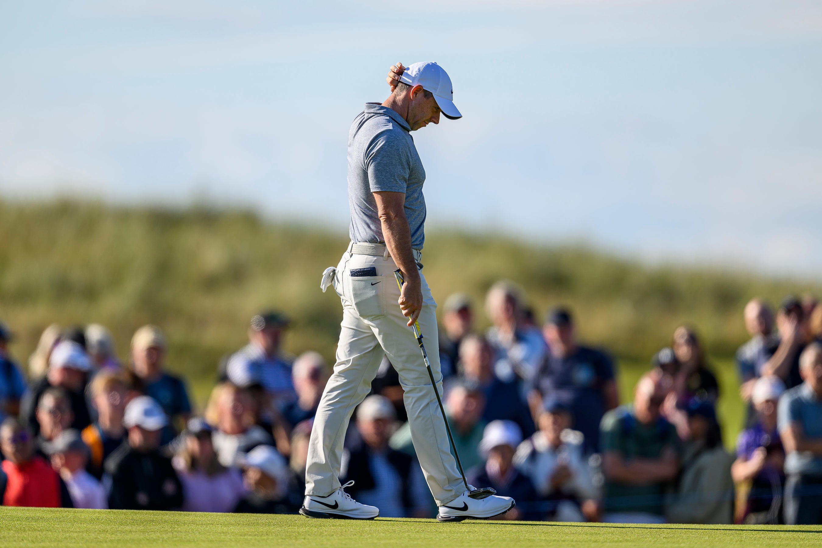 Rory McIlroy looked dejected after missing his birdie putt on the 16th hole in round two of the Scottish Open (Malcolm Mackenzie/PA)