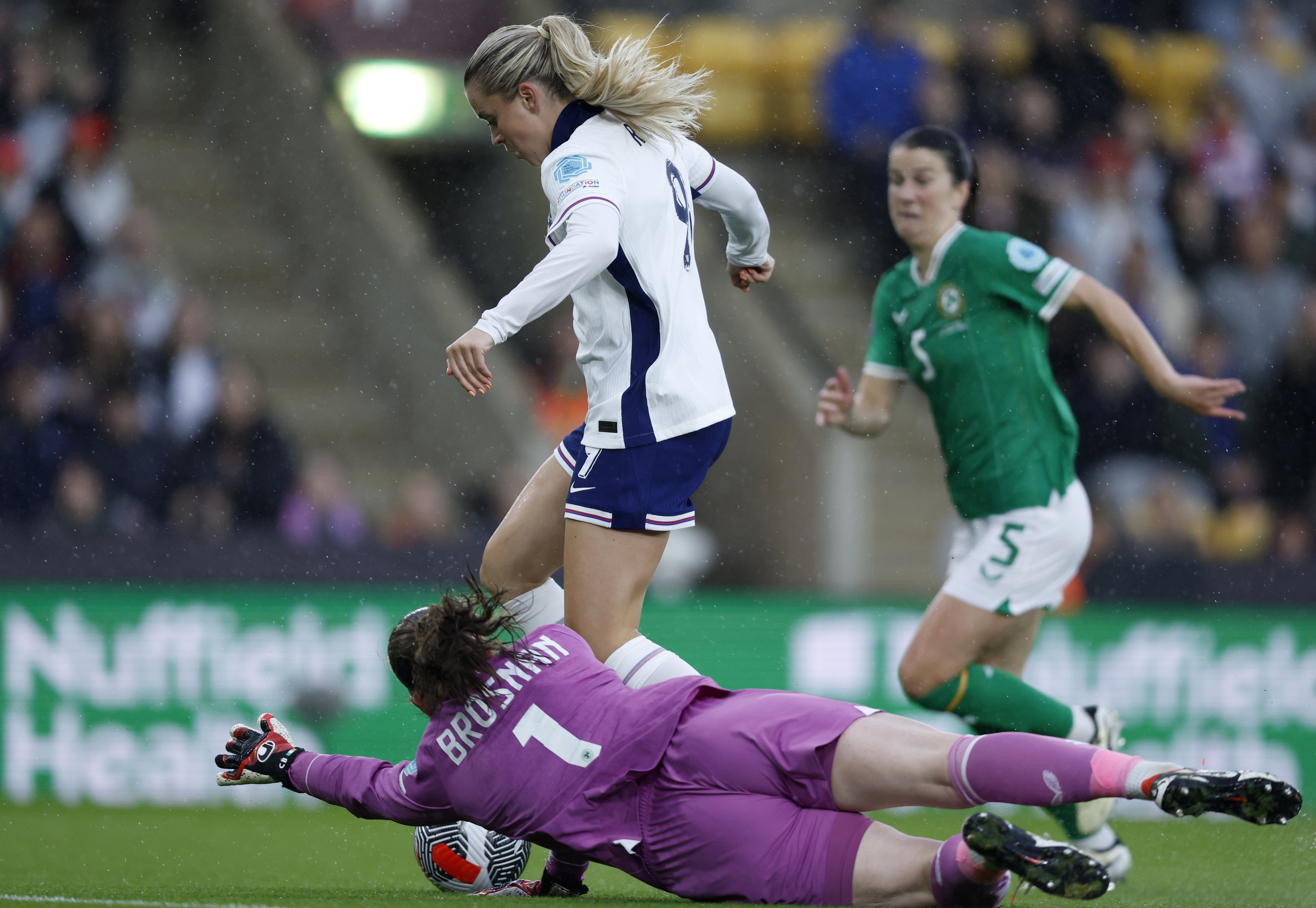 Alessia Russo scores England’s first goal (Nigel French/PA)
