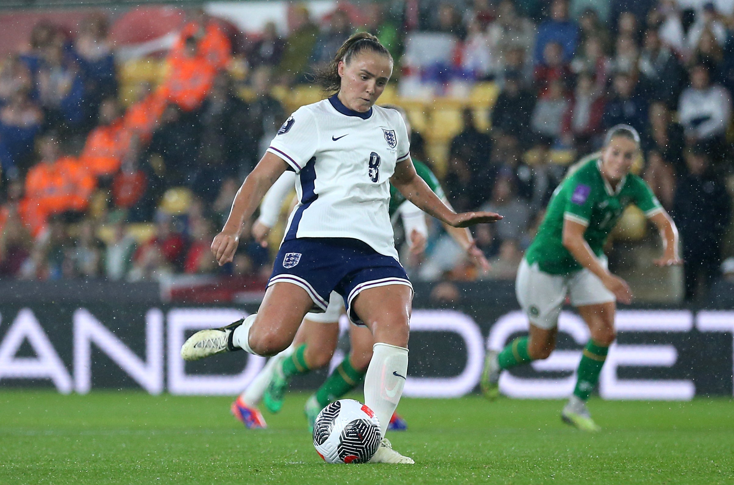 Georgia Stanway scores England’s second goal from the penalty spot (Nigel French/PA)