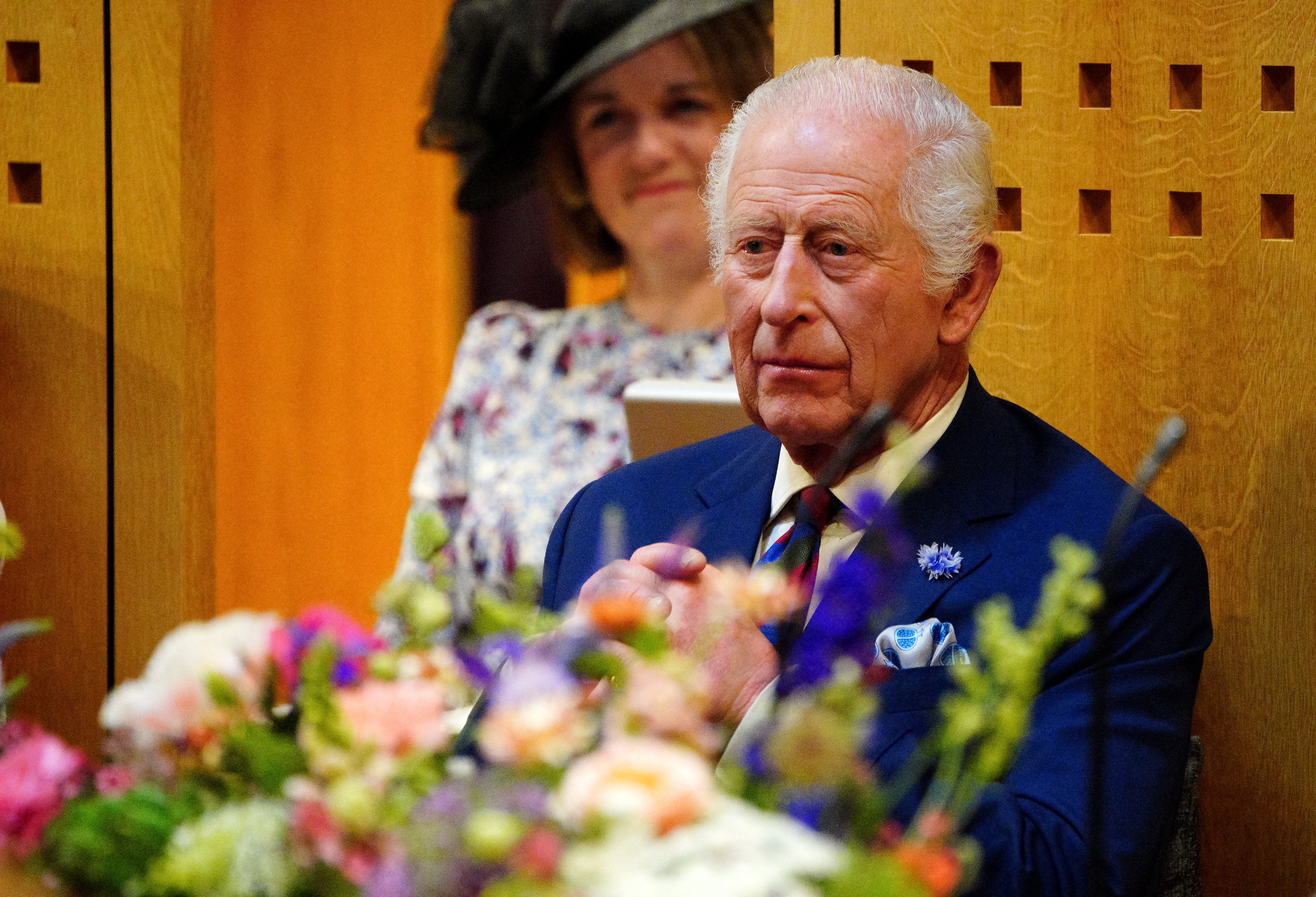 Britain's King Charles III visits the Senedd, the Welsh Parliament, to commemorate its 25th anniversary, in Cardiff on July 11