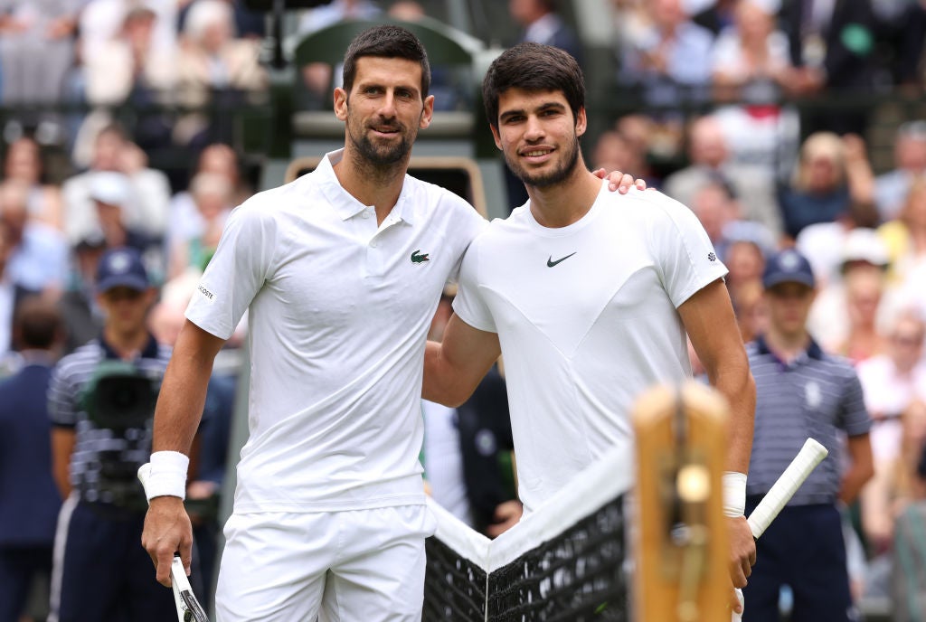 Djokovic and Alcaraz before last year’s Wimbledon final, won by the Spaniard in five sets