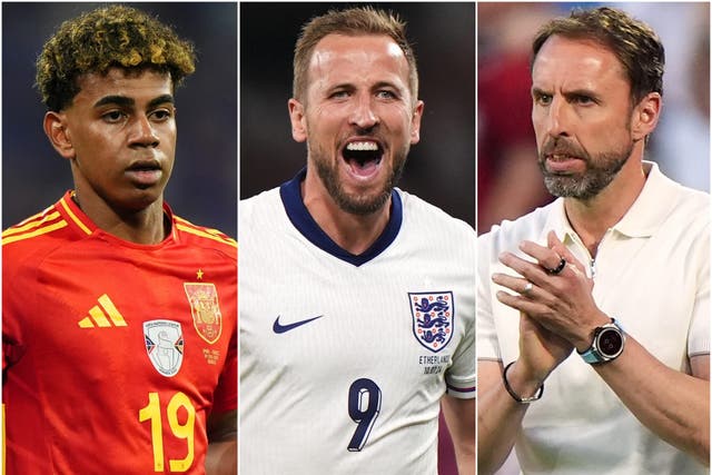 Lamine Yamal (left) and Harry Kane (centre) will battle for glory in Sunday’s final (Bradley Collyer/Adam Davy/PA)