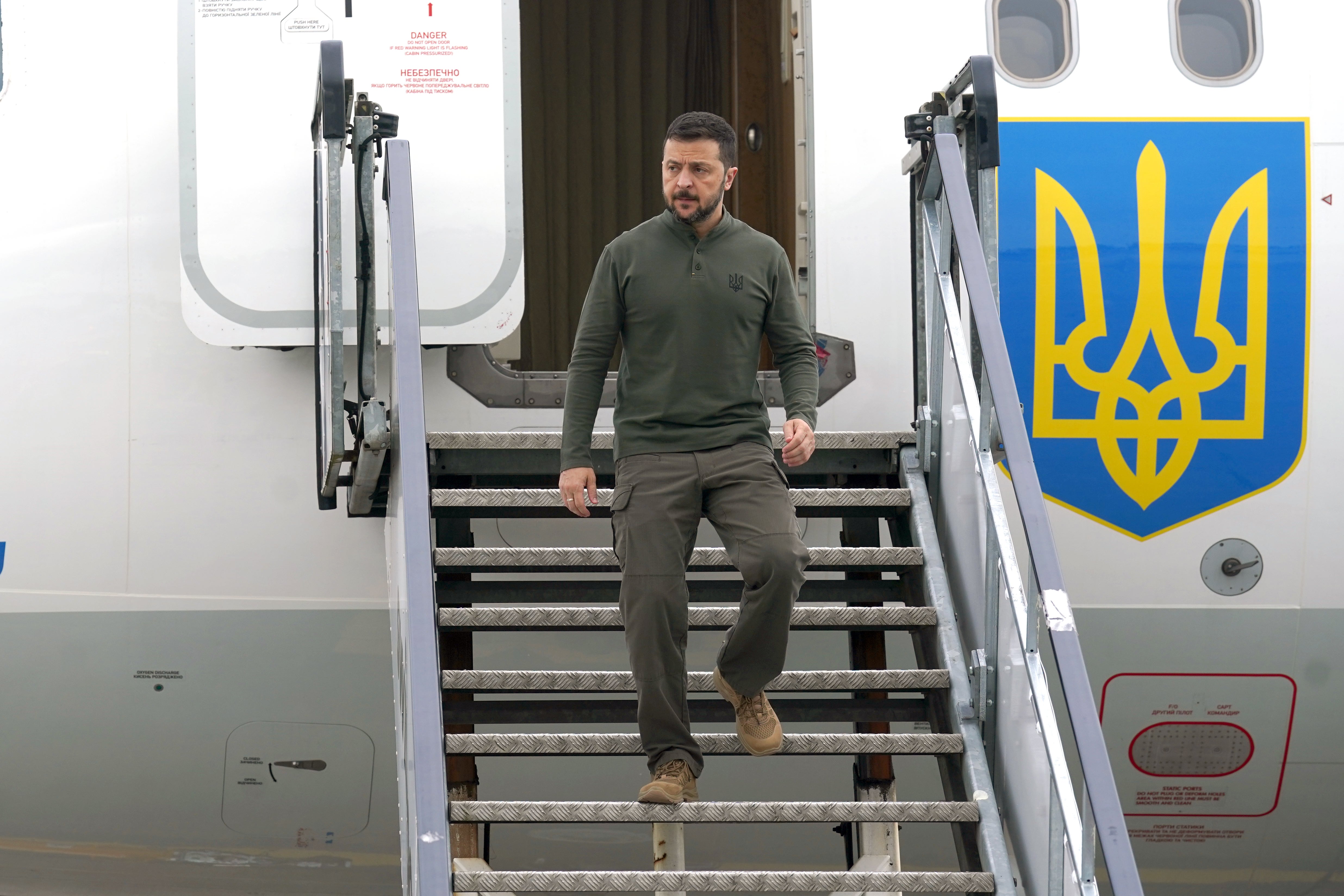 Ukrainian President Volodymyr Zelensky arrives at Shannon Airport in Ireland (Brian Lawless/PA)