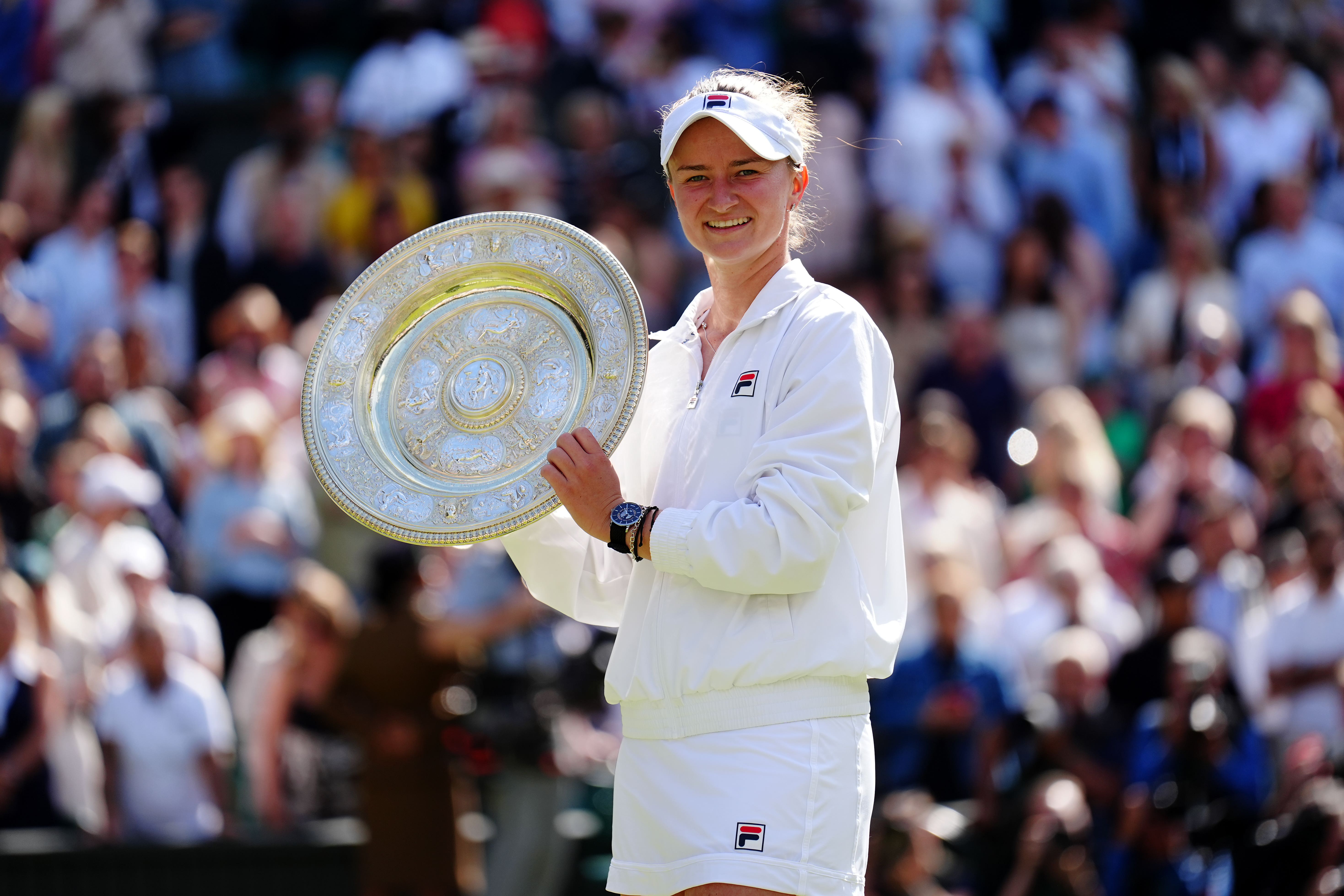 Barbora Krejcikova poses with the Venus Rosewater Dish (Mike Egerton/PA)