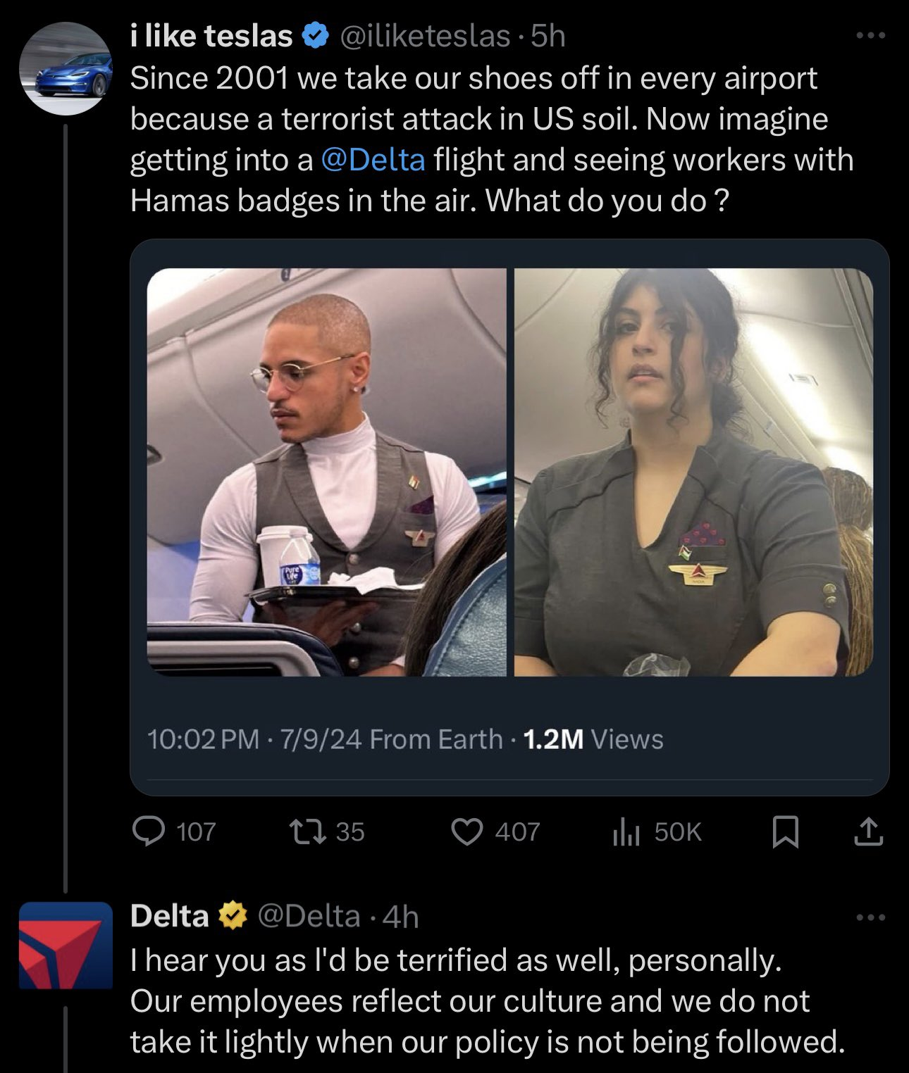 Delta found itself facing outrage after its response on X to a poster raising concerns about two flight attendants wearing Palestine flag pins