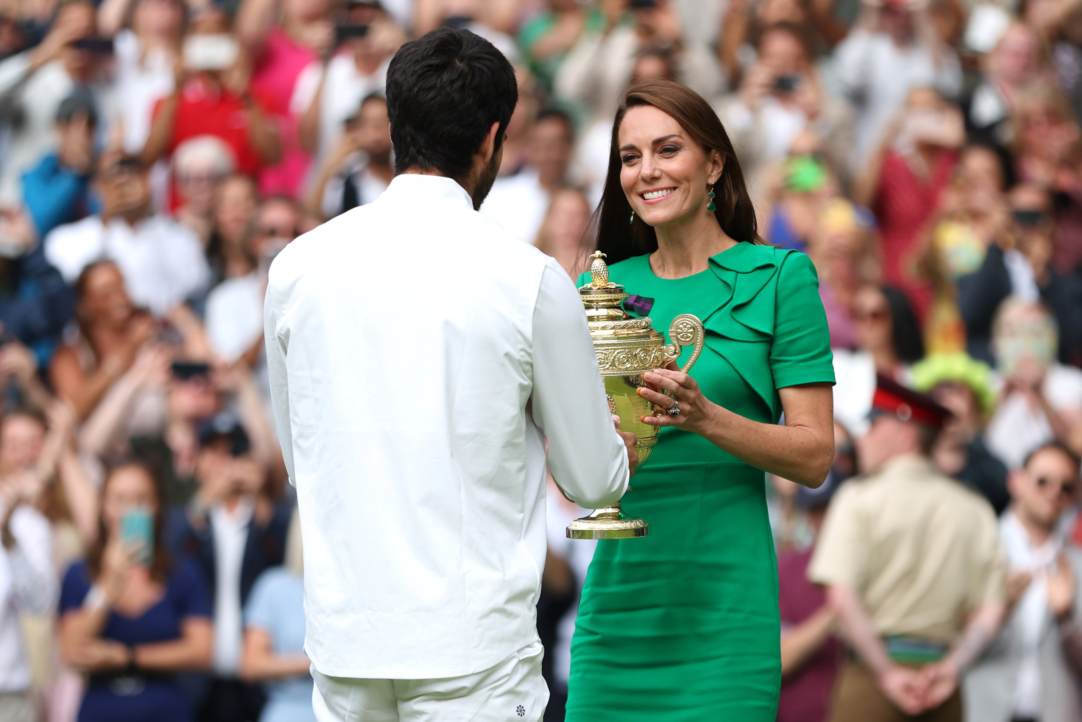 Kate presented the trophy to men’s singles winner Carlos Alcaraz in 2023 (Steve Paston/PA)