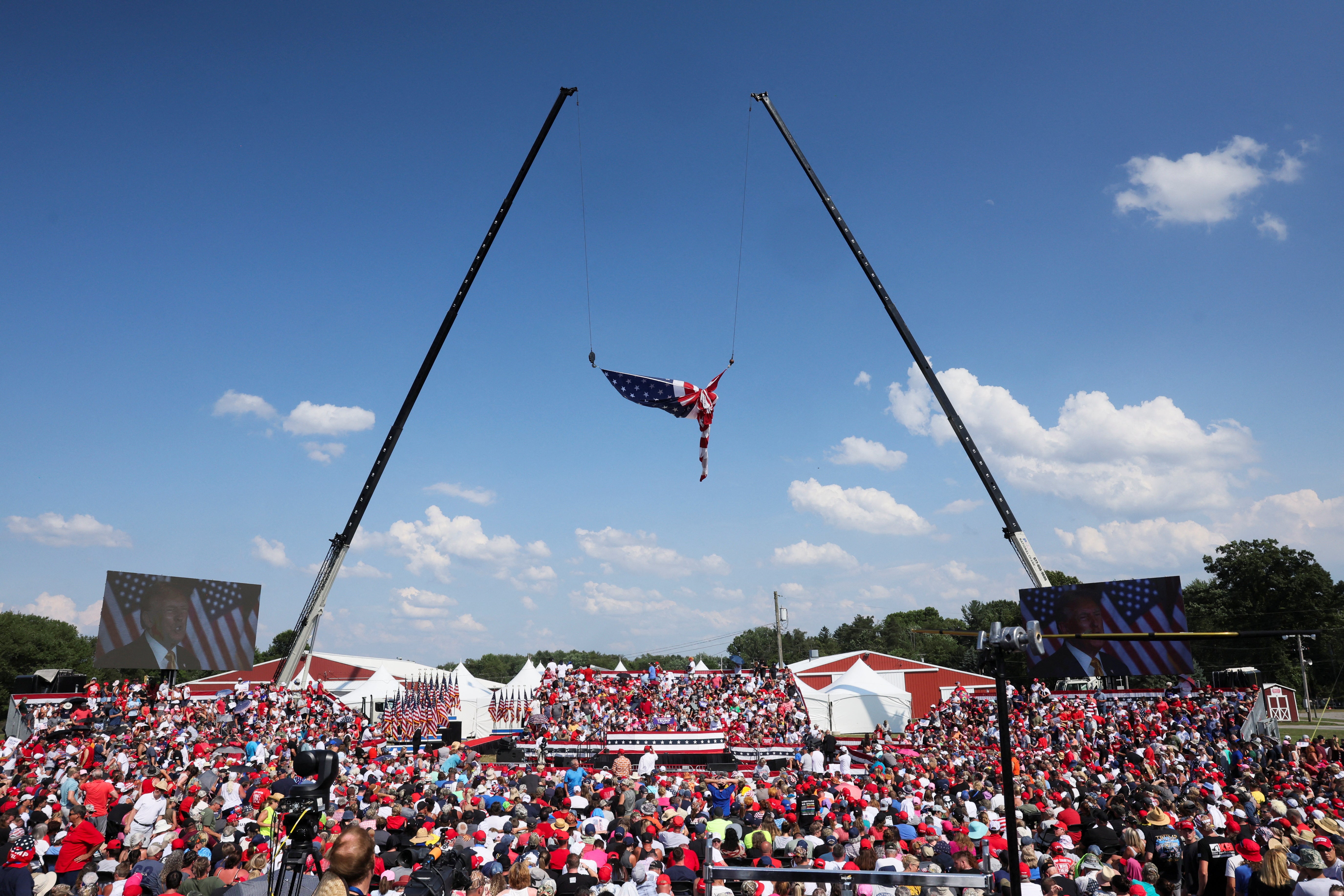 Trump took the stage at 6.03pm local time on Saturday, emerging to the familiar sound of country singer Lee Greenwood’s ‘God Bless the USA’. He complimented the size of the crowd and spoke for a few more minutes before shots rang out