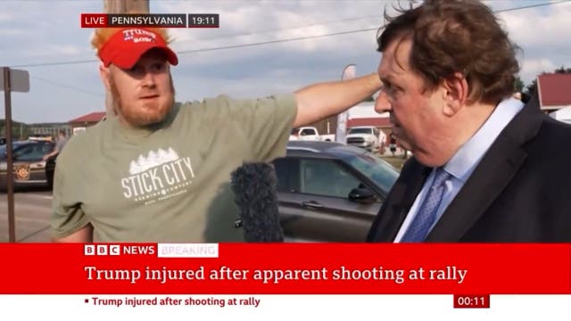 <p>Man outside of Trump rally claims he saw the shooter just before he opened fire. The former president was injured in an assassination attempt on Saturday in Butler, Pennslyvania </p>