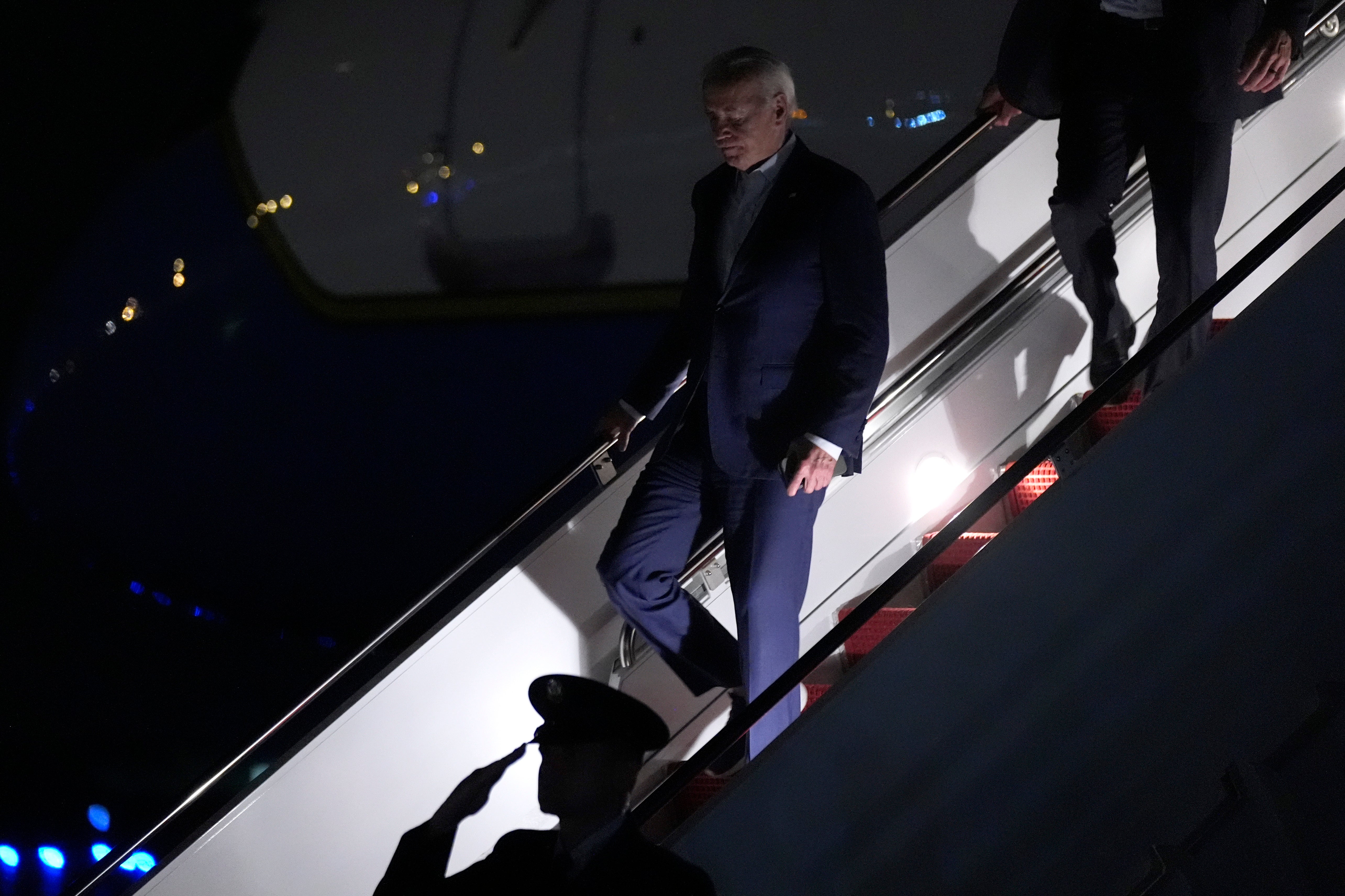 Joe Biden arrives on Air Force One at Andrews Air Force Base, Md