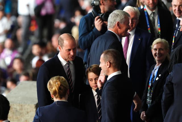 The Prince of Wales and Prince George at the Olympiastadion, Berlin (Andrew Milligan/PA)