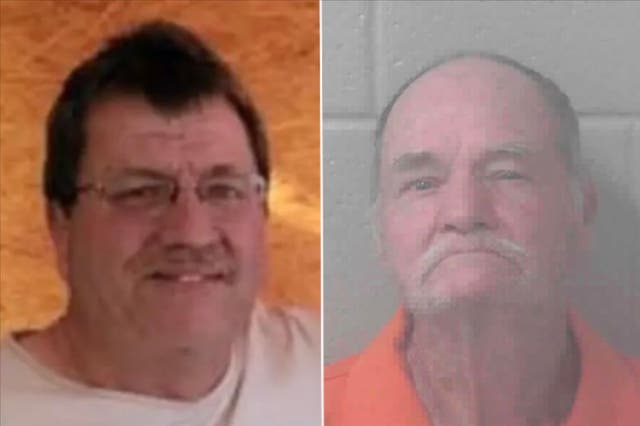 <p>Wayne Eaton, 85, (right) is accused of shooting dead his son Troy Eaton, 60, (left) inside a Georgia bait shop</p>