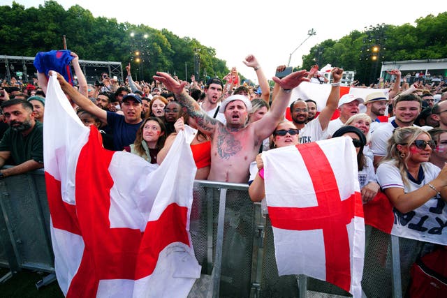 England supporters in the fan zone at Brandenburg Gate (Ben Birchall/PA)