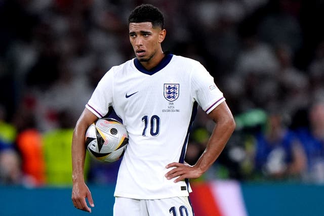 <p>England’s Jude Bellingham stands dejected after Spain’s winning goal in the Euro 2024 final. (Bradley Collyer/PA)</p>