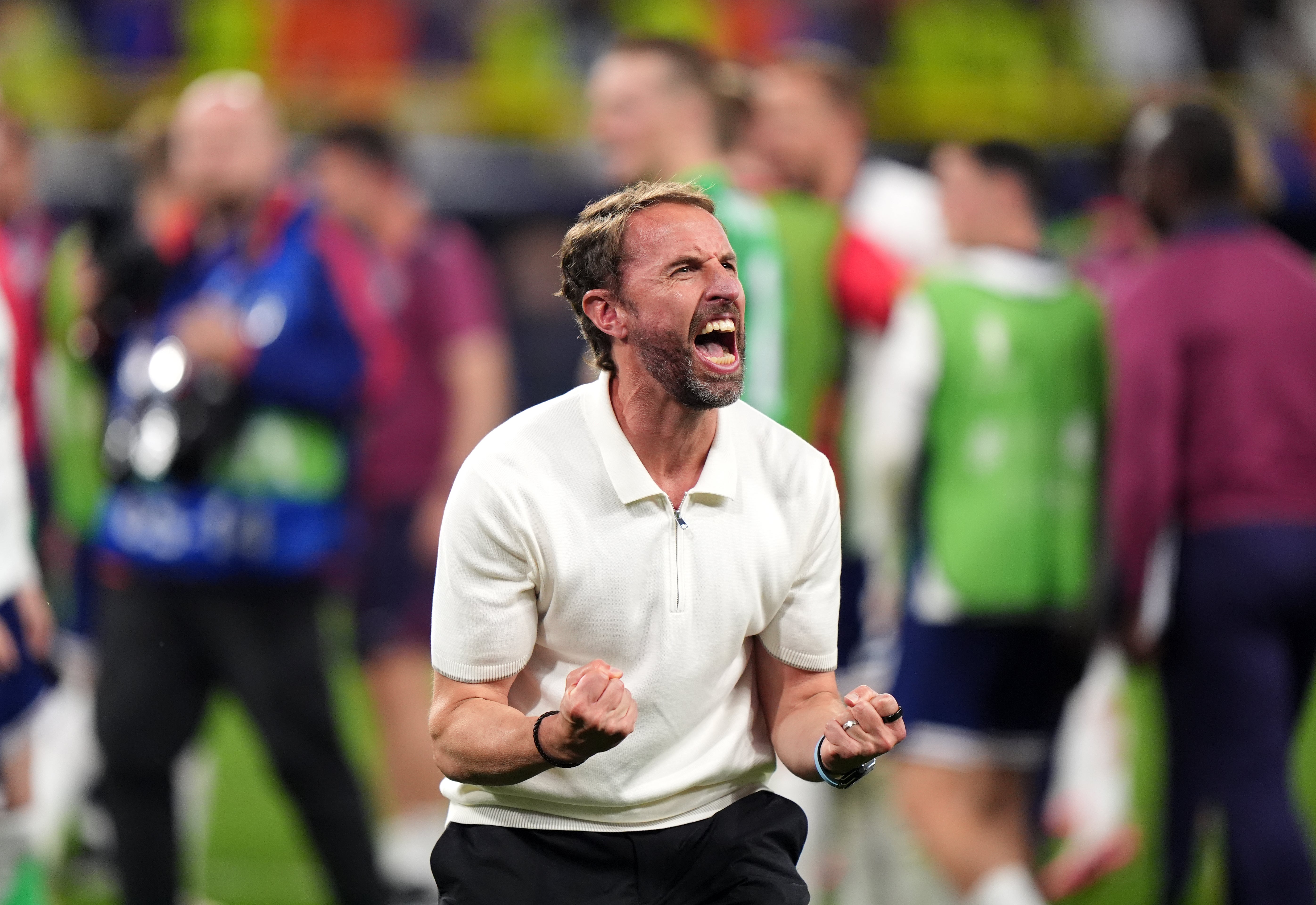 England manager Gareth Southgate celebrates following the Euro 2024 semi-final win over the Netherlands. (Bradley Collyer/PA)