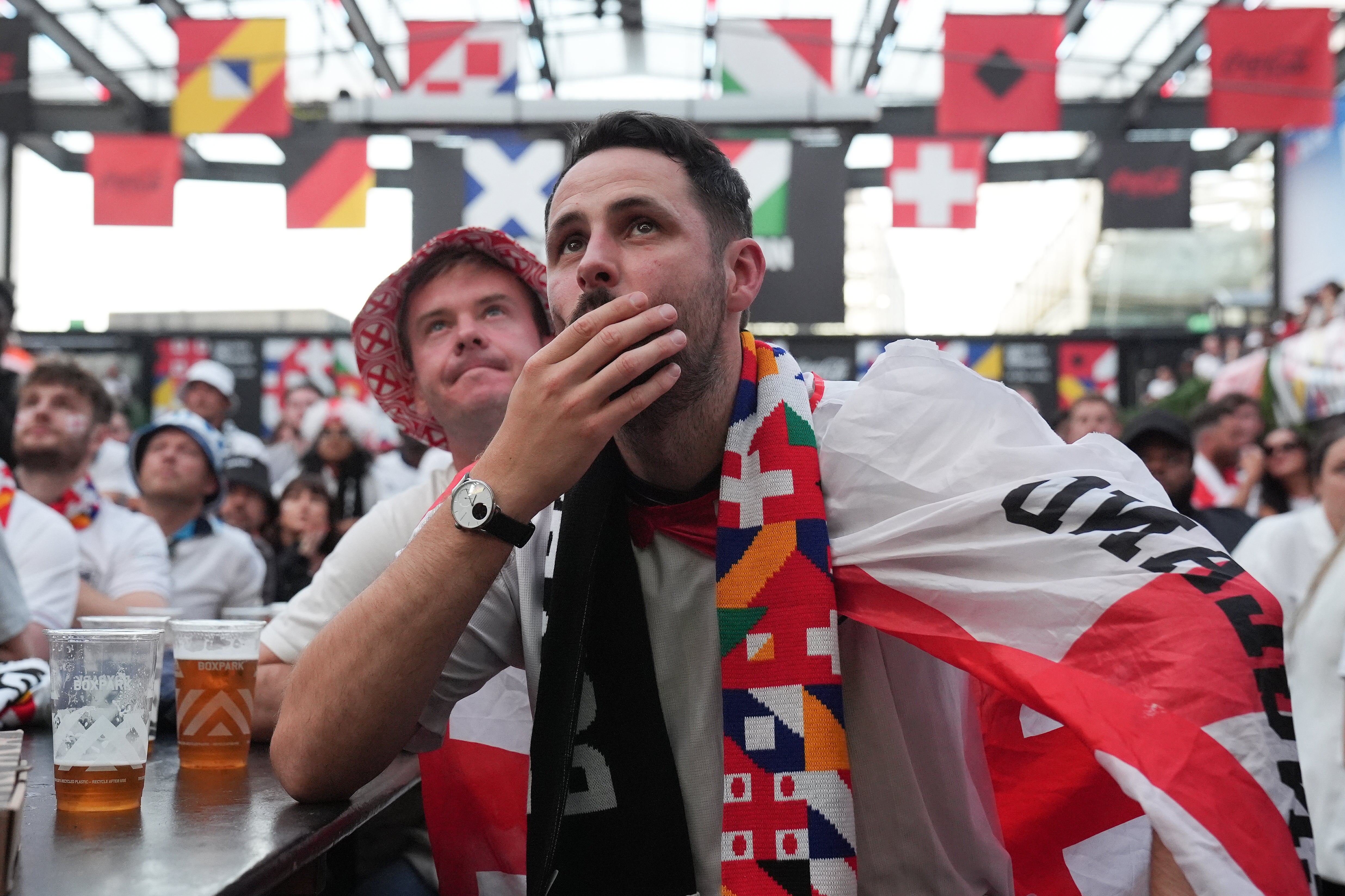 England fans at BOXPark Croydon (Gareth Fuller/PA)