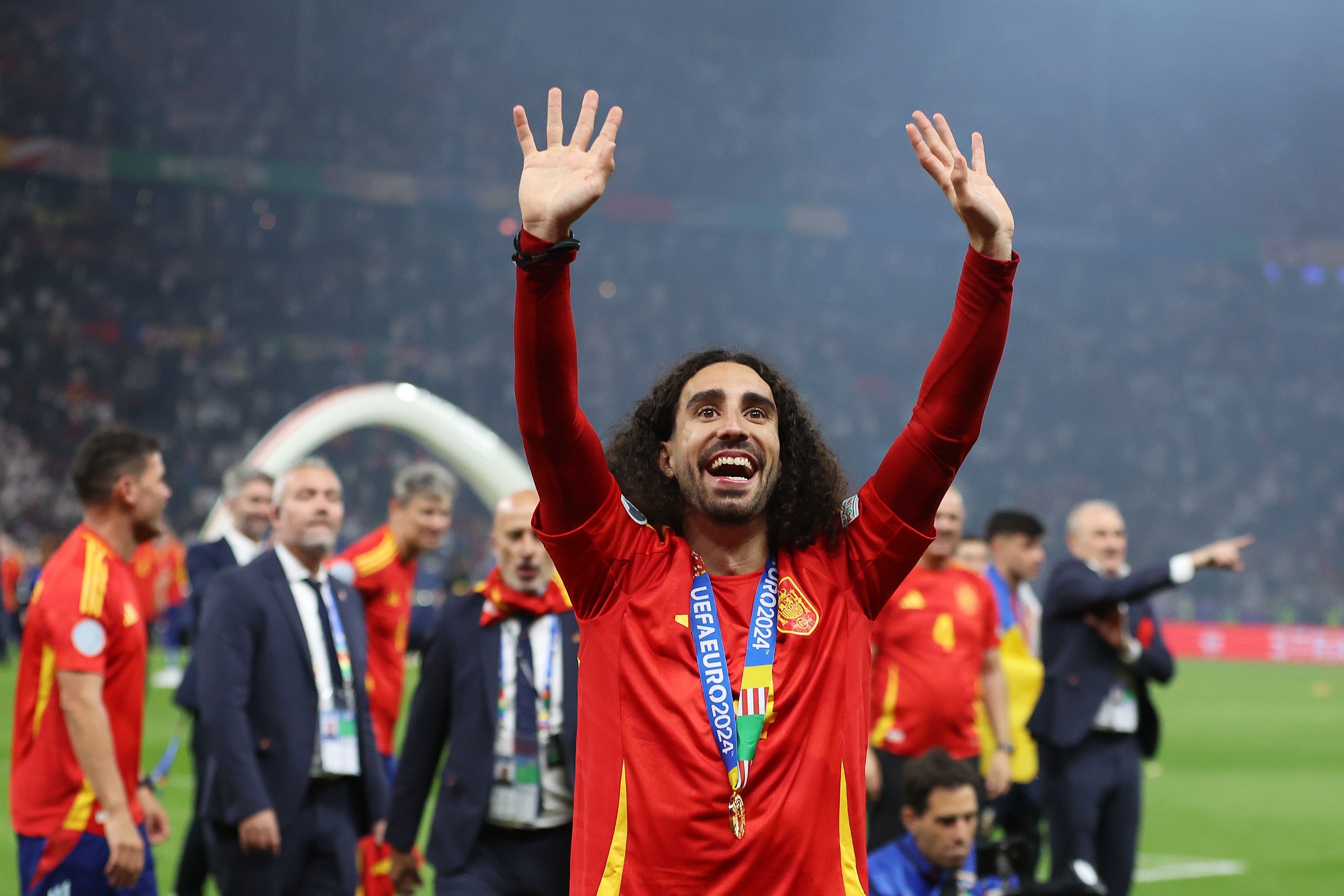 Marc Cucurella celebrates after Spain’s victory