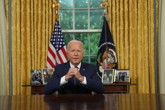 <p>President Joe Biden addresses the nation from the Oval Office of the White House in Washington, on 14 July 2024, about the assassination attempt on Republican presidential candidate former president Donald Trump at a campaign rally in Pennsylvania</p>