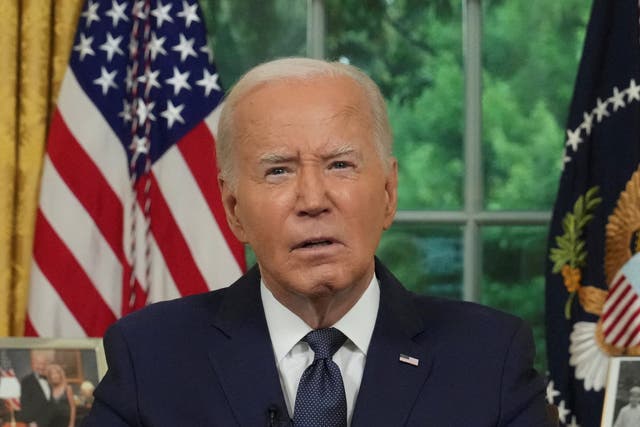 <p>President Joe Biden delivers an address to the nation from the Oval Office on July 14, 2024 after the assassination attempt of former president Donald Trump</p>