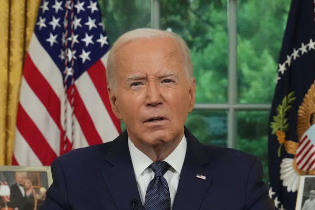 <p>President Joe Biden delivers an address to the nation from the Oval Office on July 14, 2024 after the assassination attempt of former president Donald Trump</p>