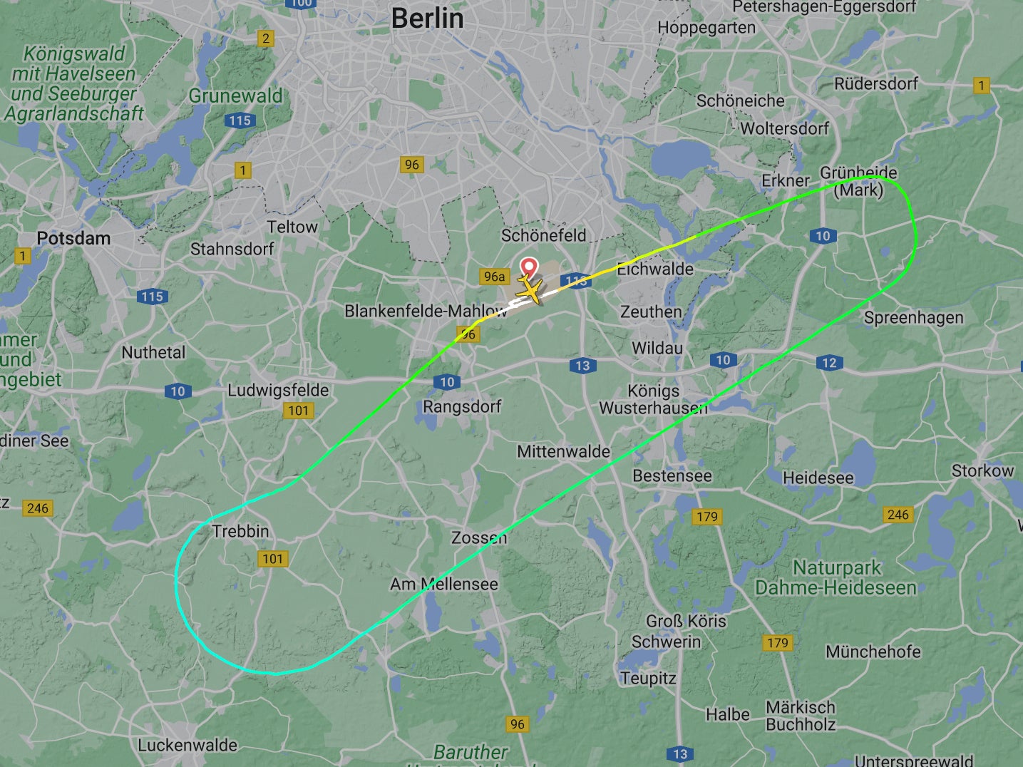  flightpath of Eurowings flight EW8470 from Berlin to Manchester