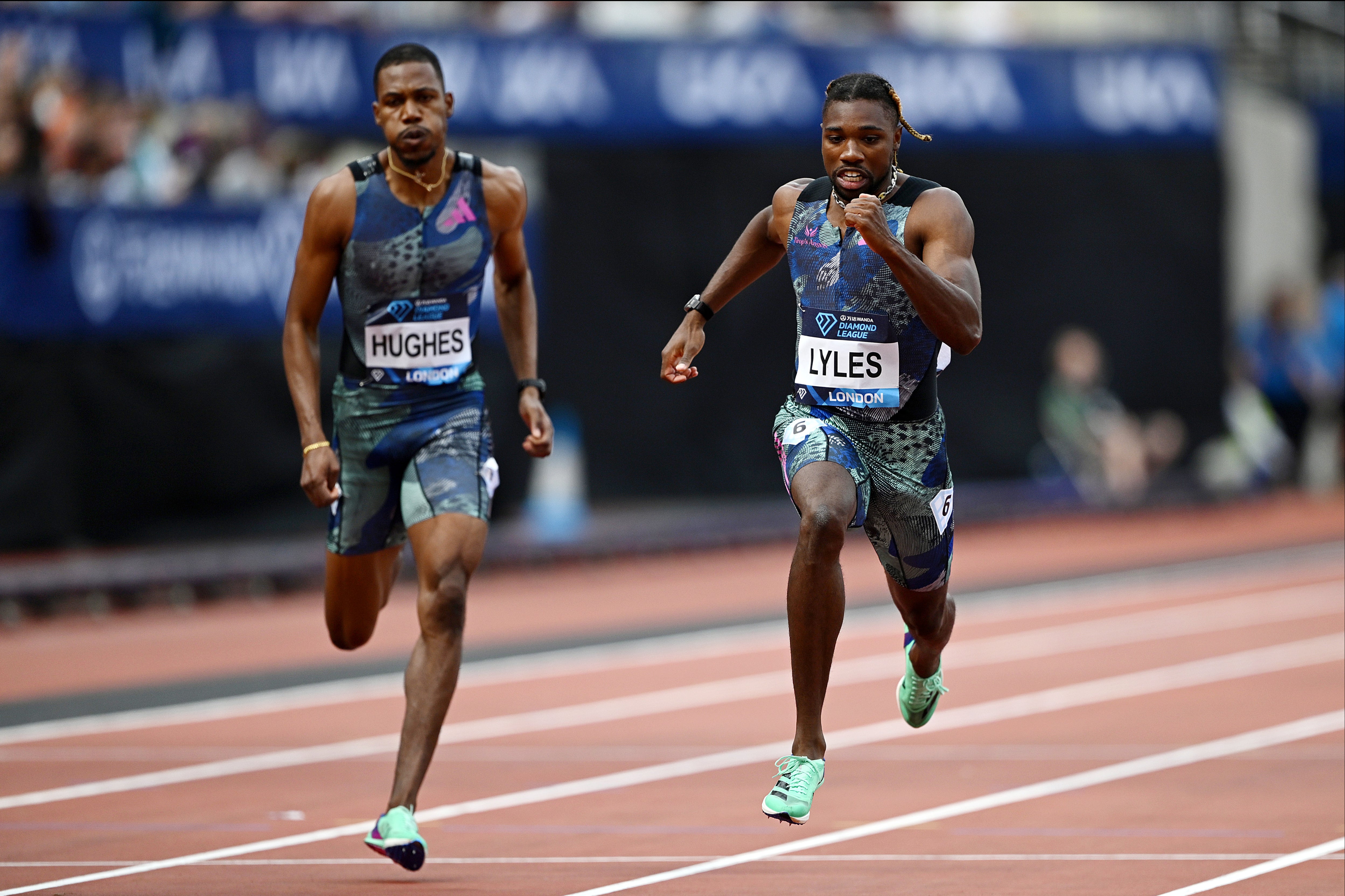 Zharnel Hughes and Noah Lyles are among those in action in London