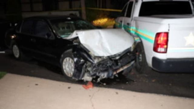 <p>A photo shared by the Polk County Sheriff’s Office showing the crash that Henry Maynard is accused of causing</p>